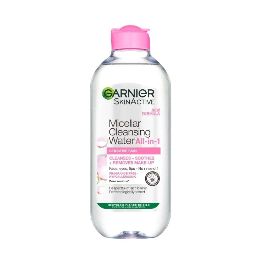 Garnier Micellar Cleansing Water, Gentle face Cleanser & Makeup Remover, Fragrance-Free, Vegan Formula, Suitable For All Skin Types, Even Sensitive, Skin Active, 400ml