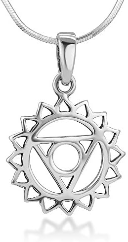 SUVANI Sterling Silver Filigree Vishuddha Vishuddhi Throat 5th Fifth Chakra Symbol Healing Necklace 18”