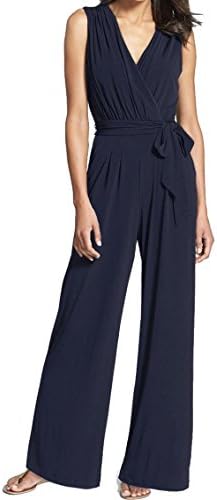 INIBUD Jumpsuits for Women Wrap Surplice Self-Tie Belt Sesh Zip Closure Wide Leg Sleeveless V Neck Chiffon