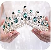 Wekicici Wedding Crown Emerald Crystal Rhinestone Tiara Green Bridal Princess Tiara Headbands Hair Accessories for Bride Party Bridesmaids Birthday Prom Halloween Costume Cosplay Gifts(Green)