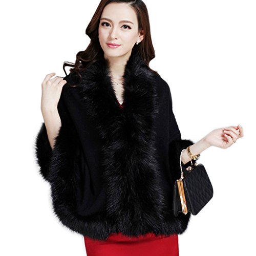 Artfasion women faux fur trim bat cardigan cape poncho …