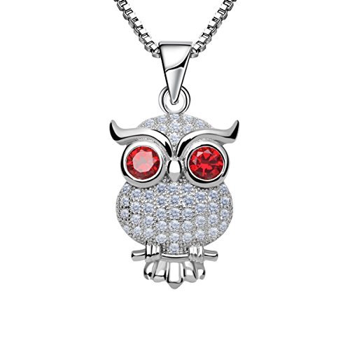 Owl Pendant Necklace Platinum Plating Zircon with Jewelry Box