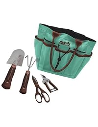 Florece 5-Piece Juego de herramientas para jardinería (Teal Bolsa de lona) Color: Teal Bolsa de lona al aire última intervensión, hogar, jardín, suministro, Mantenimiento