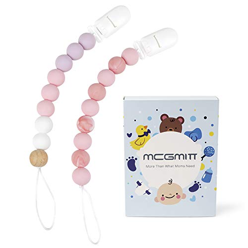 MCGMITT Pacifier Clip Silicone, BPA Free Teething Beads Toys Shower Gift for Baby Girls Boys Infant Toddler (Pink)