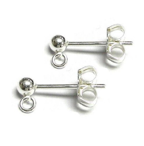 6 pcs / 3 pairs.925 Sterling Silver 3mm Ball Stud Earring Loop Ring & Post w/ earnuts / clutches Findings