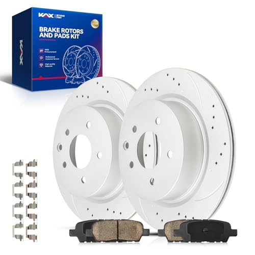 KAX Rear Brake Kit, Drilled and Slotted Brake Rotors 31387, Ceramic Brake Pads…