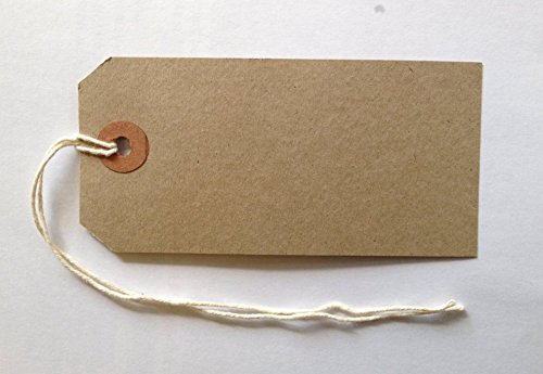 100 Reinforced Brown Buff Luggage Tags Labels with String Strung Suitcase Ties 96 x 48mm