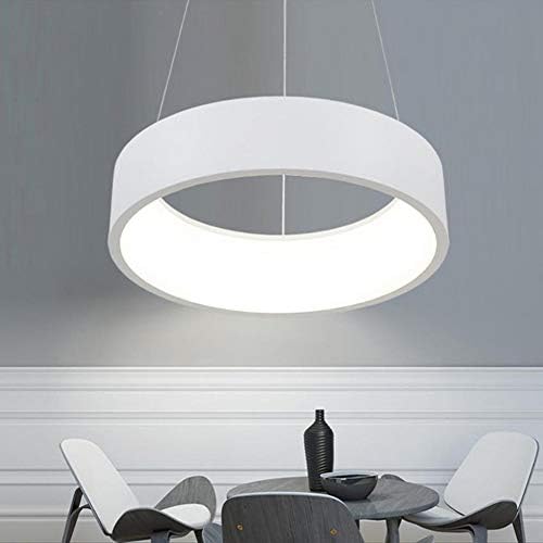 LED round dimmable restaurant chandelier, modern minimalist personality design living room bedroom study lighting stepless remote control,white60cm36w [Energy Class A]