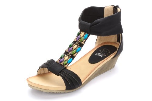 Alexis Leroy Women Wedge Heel Bright Color Summer Sandals, Black, US 10/EU 40