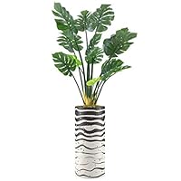 SIGNWIN Monstera Tree with Wavy Black & White Zebra Pattern Fleck Paint Vase Animals Shapes Minimalism Zen Relax/Calm Multicolor Dark for Living Room, Bedroom, Office - X-Large 5 Feet (60