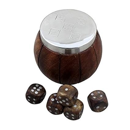 RoyaltyCLIQ Handmade Wooden Dices Game Set of 5 Dices with Beautiful Dice Box Case