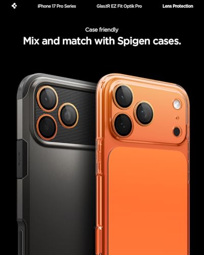 Spigen Camera Lens Screen Protector [GlasTR EZ Fit Optik Pro] Designed for iPhone 17 Pro Max | iPhone 17 Pro [Case Friendly] - Cosmic Orange [2 Pack]