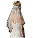 Fishlove Cute 2 Tiers Pearl Beaded Ribbon Edge Tulle Bridal Wedding Veils With Comb V26