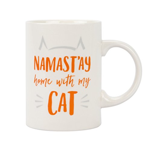 Pearhead Namast'ay Home with My Cat, Novelty 14 oz Ceramic Coffee Mug