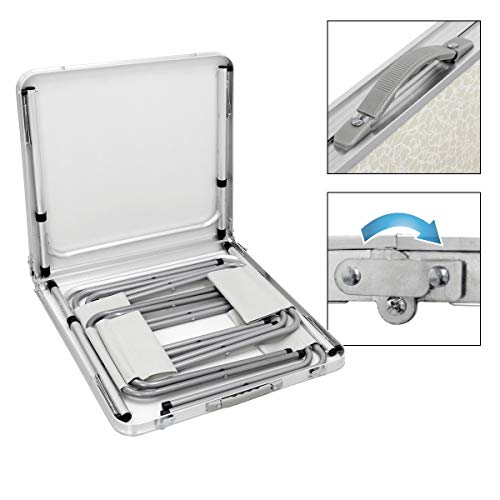 ECD Germany Kampeertafel set met 4 krukken - 120 x 60 x 55/63/70 cm in hoogte verstelbaar - inklapbaar - wit/crème… - Image 6