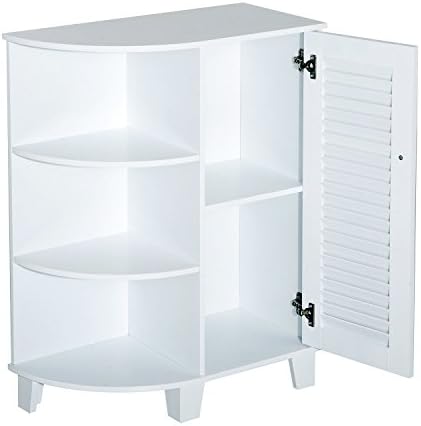 New White 32" Cabinet Storage with Side Shelves &amp; Shutter Door Compact Cornered Bathroom