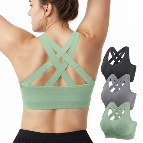 FITTIN Support Sports Bras for Women: Padded Adjustable Crossback Full Coverage Bralette for Gym Dance - for C-DDD Large Bust