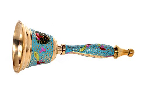Hashcart Colorful Hindu Hand Held Bell - Musical Jingle Brass Puja Pooja Prayer Ghanti - Indian Hindu Festivals & Christmas