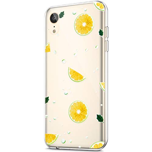ikasus Case for iPhone XR,Clear with Design Protective Bumper Embossed Art Painted Pattern Soft Flexible TPU Silicone Ultra-Thin Transparent Girls Women TPU Case Cover for iPhone XR Case,Lemon