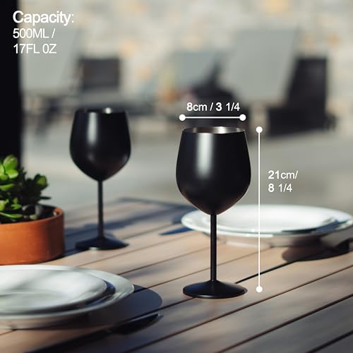 Olyra Home - Set of 2 Matte Black Stainless Steel Wine Glasses (530 ml) | Unbreakable Premium Metal Glasses | Thermal, BPA-Free and Easy to Wash | Ideal for Outdoor, Pool, Terrace and Gift
