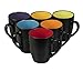 Klikel Black Coffee Mugs 14oz Set of 6 - Stoneware Coffee Mug Fits Coffee Makers - Black Cup With Multi Color Inside