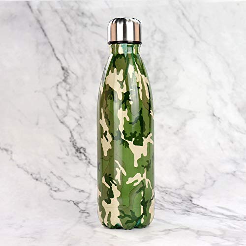 Camouflage Stainless Steel Water Bottle, 500ML,Metal Sports Bottles,Double Walled Vacuum, Small Insulated Water Bottles for School, Gym, Running, Travel BPA Free Reusable Leak Proof (Green)