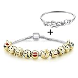 Long Way Emoji Charms Bracelet Silver Plated 2 Chains Adjustable,10 pcs Animal Fun Face Beads