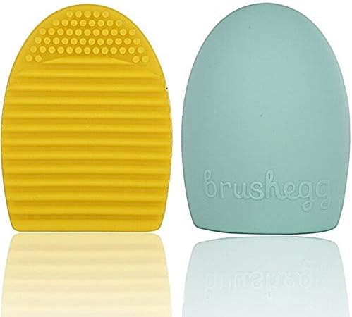 Cepansail 2 Pack Cleaning Silicone Glove Brush Egg Makeup Brush Washing Scrubber Board Cosmetic Clean Tools (Sky Blue/Yellow)