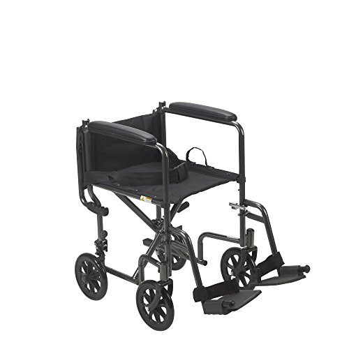 Drive Medical TR37E-SV Lightweight Steel Transport Wheelchair, Fixed Full Arms,17-Inch Seat