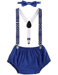 Child Baby Boys Adjustable Elastic Clip Y Back Suspenders Bowtie Outfit First Birthday Cake Smash Bloomers Clothes set Royal Blue