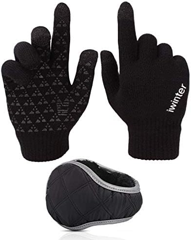 Ohequbao Winter Warm Touchscreen Gloves Unisex Foldable Earmuffs Fur Earwarmer Women Men