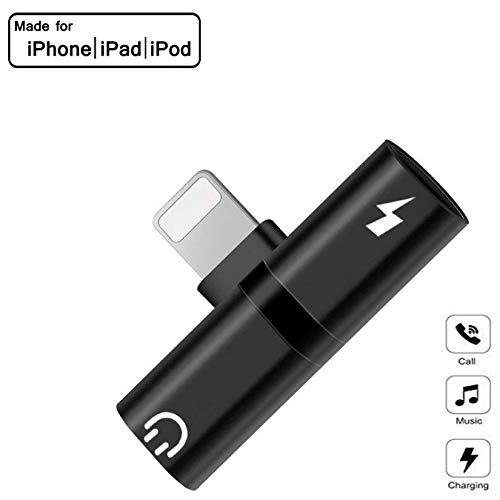 for iPhone Adapter Headphone Jack Adapter for iPhone7/7Plus/8/8Plus/X/XS max/XR 2 in 1 Charger Cable Jack Dongle Earphone Convertor Connecter AUX & Audio Accessories,Fast Car Adapter Splitters,Black