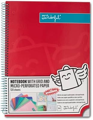 - Red A4 Notebook - 240 páginas em grelha microperfurada - capa extra dura - moldura em espiral - inclui autocolantes