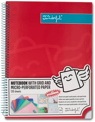 - Red A4 Notebook - 240 páginas em grelha microperfurada - capa extra dura - moldura em espiral - inclui autocolantes