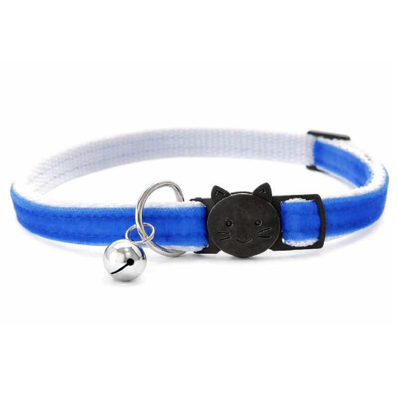 Velvet Cat Collars with Bell | Quick Safety Release Breakaway Buckle | Handmade in the UK | Available in Cat & Kitten Size | Blue Velvet — image 1
