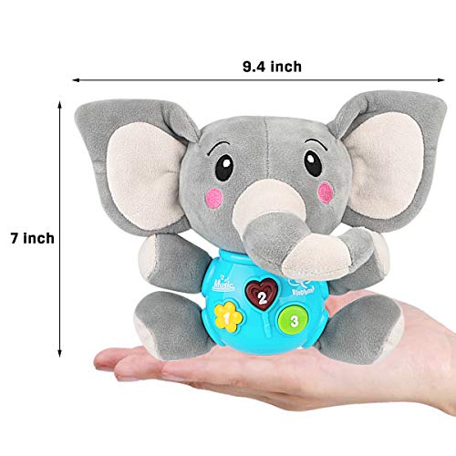 Aitbay Plush Elephant Music Baby Toys 0 3 6 9 12 Months, Cute Stuffed Aminal Light Up Baby Toys Newborn Baby Musical Toys for Infant Babies Boys & Girls Toddlers 0 to 36 Months (Gray)