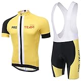 MYNEKO Mens Pro Team Style Short Sleeve Cycling Jersey Suit Jersey and Bib Shorts