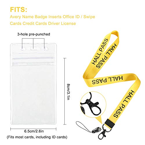 Melife 6 Pack Hall Pass Lanyards with ID Badge Holder Card Passes & Safety Breakaway Lanyards Keys J Hooks Clip Vertical Plastic Sleeve Cover Waterproof Nametags Protectors Office School -Yellow