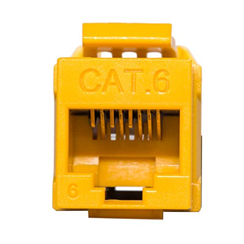 LINKOMM 25-Pack RJ45 Cat6 Slim Profile UTP Unshielded Keystone Jack with Punch-Down Palm Holder (Yellow)