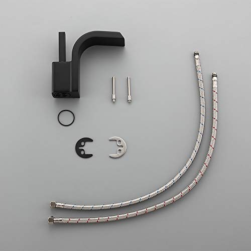 Lovedima Modern Single Joystick Handle Single Hole Solid Brass Waterfall Spout Bathroom Sink Faucet (Black)