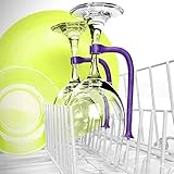 #1 Unique Stemware Wine Glass Saver - Silicone Wine Glass Holder for Dishwasher, Set of (4) Flexible Dishwasher Attachments for Your Wine or Champagne Glasses (Purple)