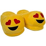 Emoji House Slippers Funny Soft Plush Heart Eyes Smiley Girls L: Fits sizes 4-5