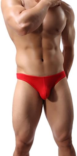 JIMEI3B Men's Sexy Underwear Thong G-String Low Rise T-Back Bikini Briefs Swimsuit (M, Red)