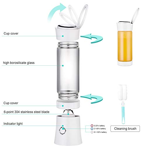 Portable Blender with Travel Cup and Lid, USB Rechargeable Personal Smoothie Blender, Cordless Handheld Small Mini Single Serve Juicer Blender