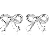 MYHAO Solid 925 Sterling Silver Bow Stud Earrings for Women Teens Bowknot Stud Earrings Ribbon Hypoallergenic