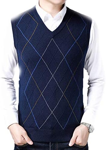 LOG SWIT Casual Argyle V-Neck Sleeveless Vest Men Autumn Winter Knitted Cashmere Wool Sweater Vest