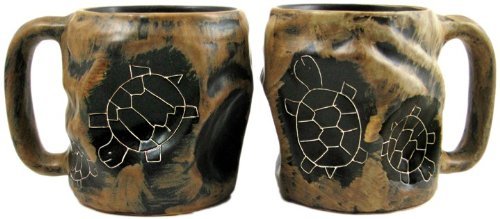 Set Of Two (2) MARA STONEWARE COLLECTION - 20 Oz. Rock Art Coffee Cup Collectible Dinner Mugs - Turtle Design