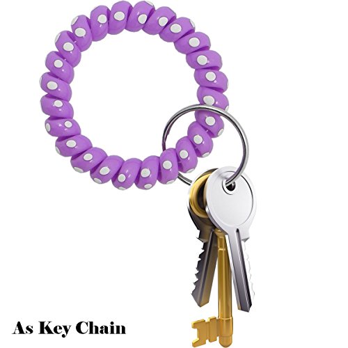 QY 6PCS White Dot Colorful Plastic Spiral Coil Wrist Band Key Ring Chain