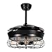 Parrot Uncle Ceiling Fans with Lights and Remote Farmhouse Black Ceiling Fan with Light for Bedroom, 4 Retractable Blades, 46 Inch