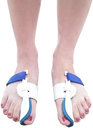 HTKJ Bunion Corrector, 2pcs Adjustable Velcro Bunion Splint Protector, Toe Straightener for Hallux Valgus ,Tailors Bunion, Hammer Toe Pain Relief - Night Time Support for Men &amp; Women (white+blue)